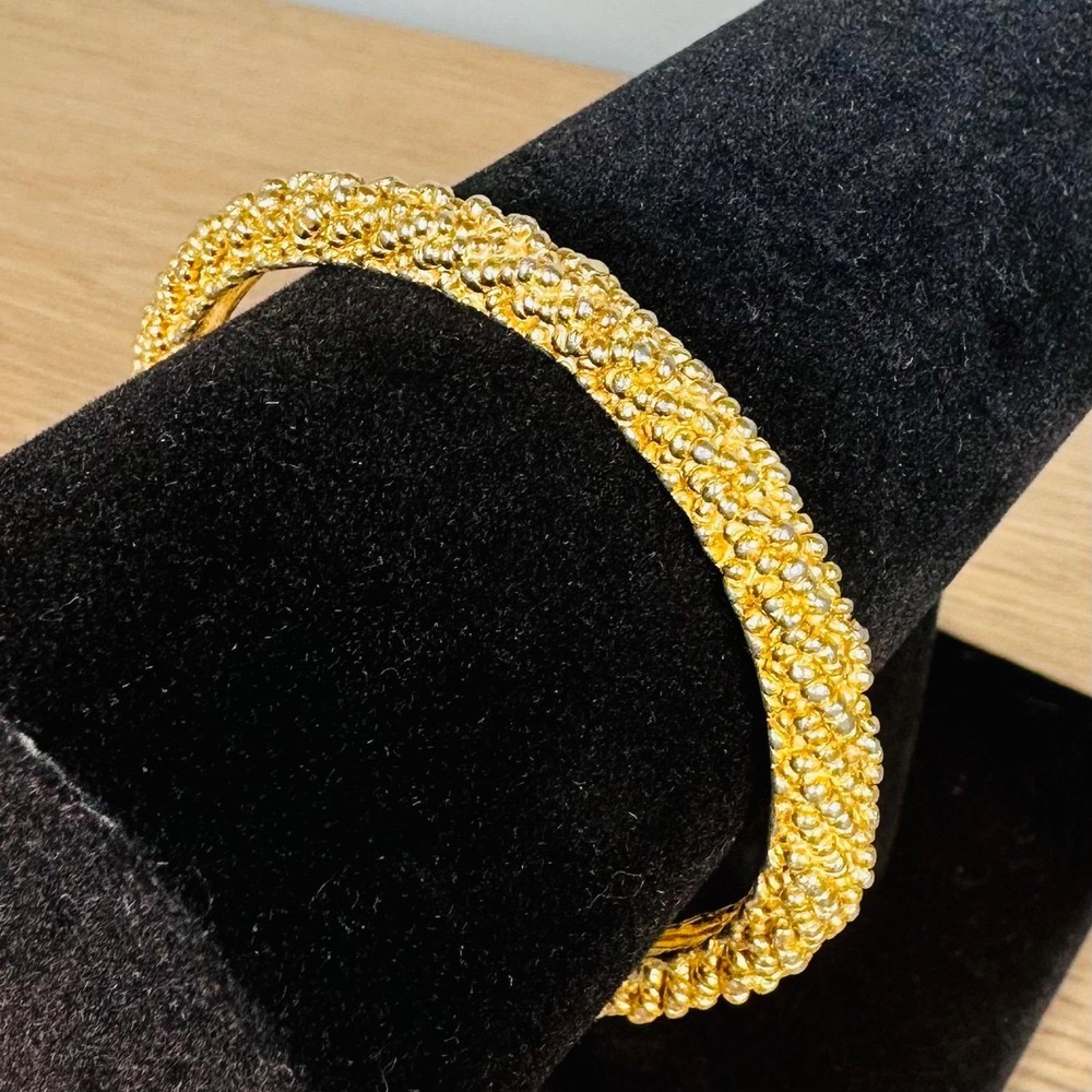 Vintage Gold Tone Caviar Dot Textured Bangle Bracelet 7.25" Granulated Stackable